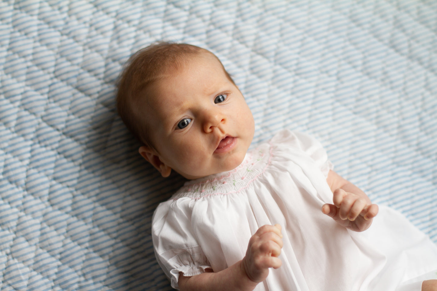 Reversible Baby Blanket in Petals/Stripe Blue