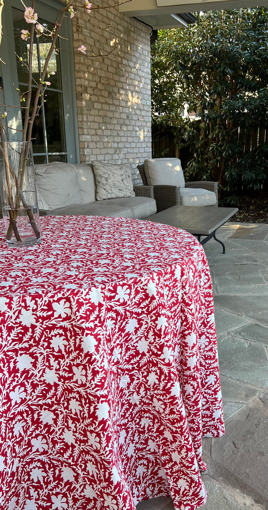 Pressed Florals Tablecloth in Cherry Red
