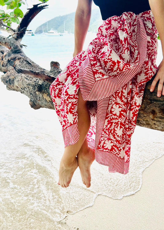 Pressed Florals Pareo in Cherry Red