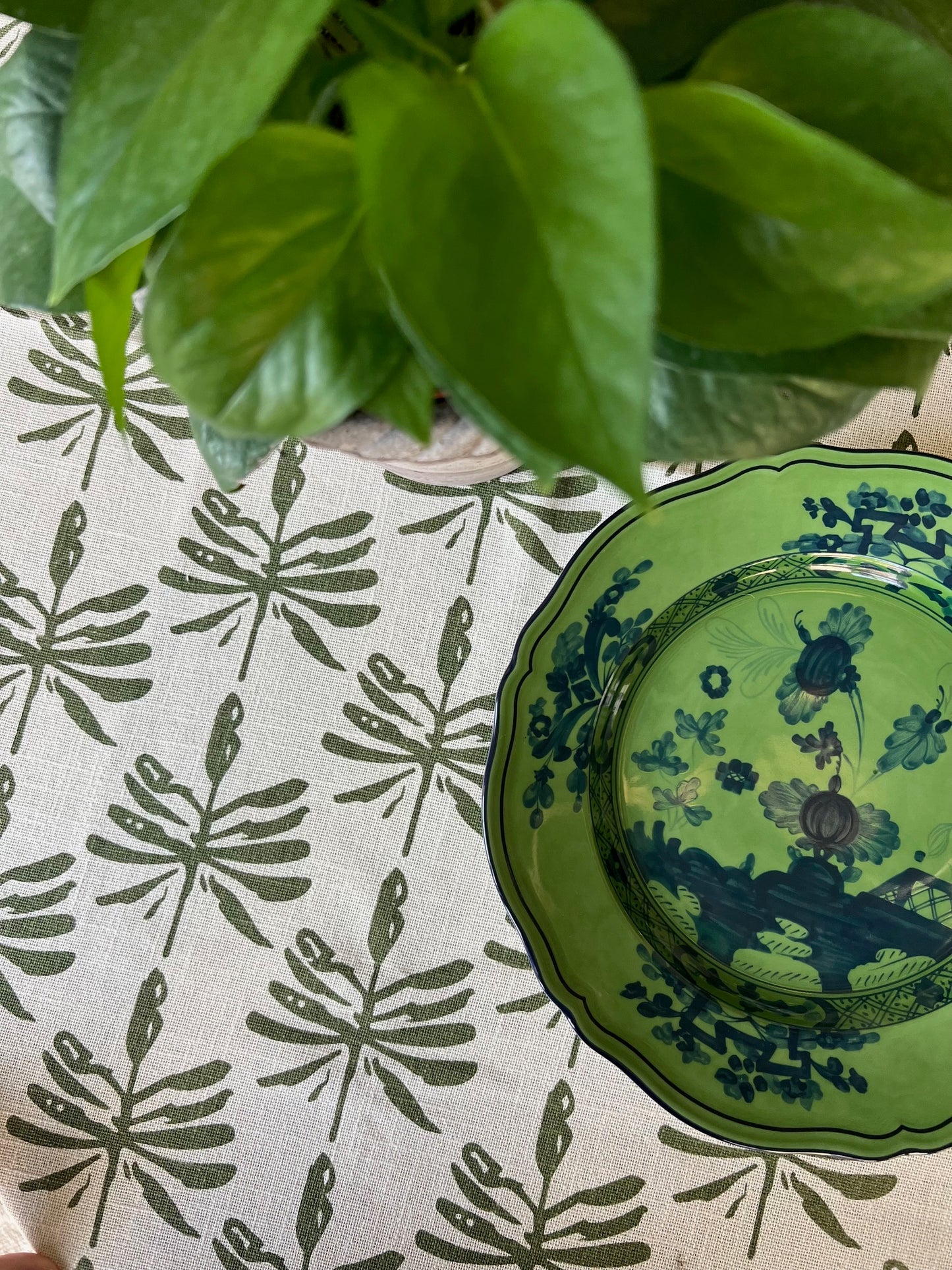 Dragonfly Lures Tablecloth in Olive Green