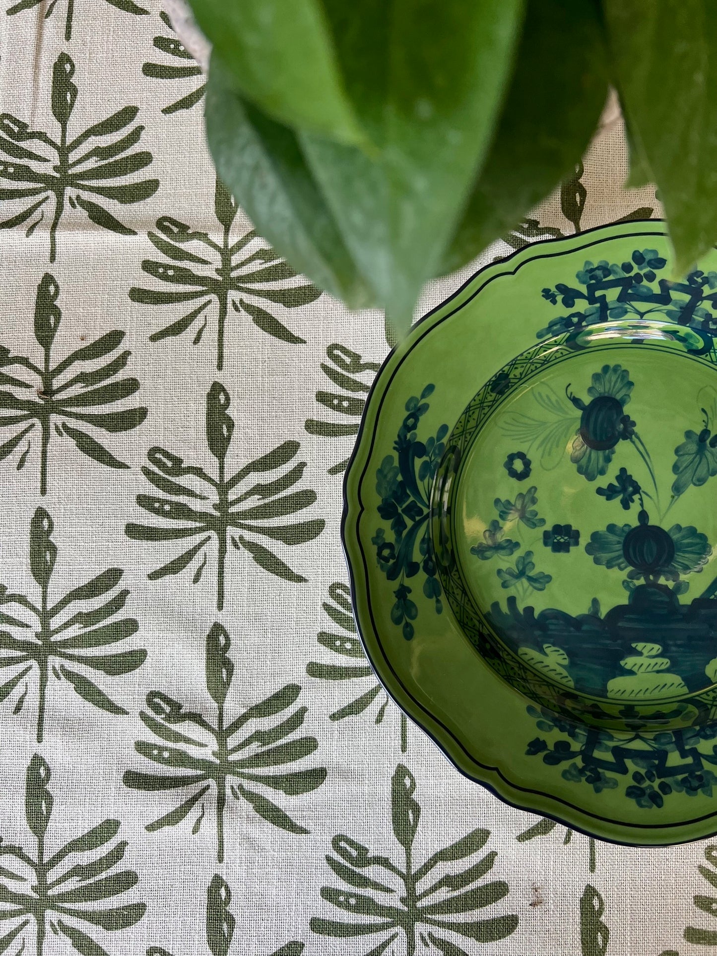 Dragonfly Lures Tablecloth in Olive Green