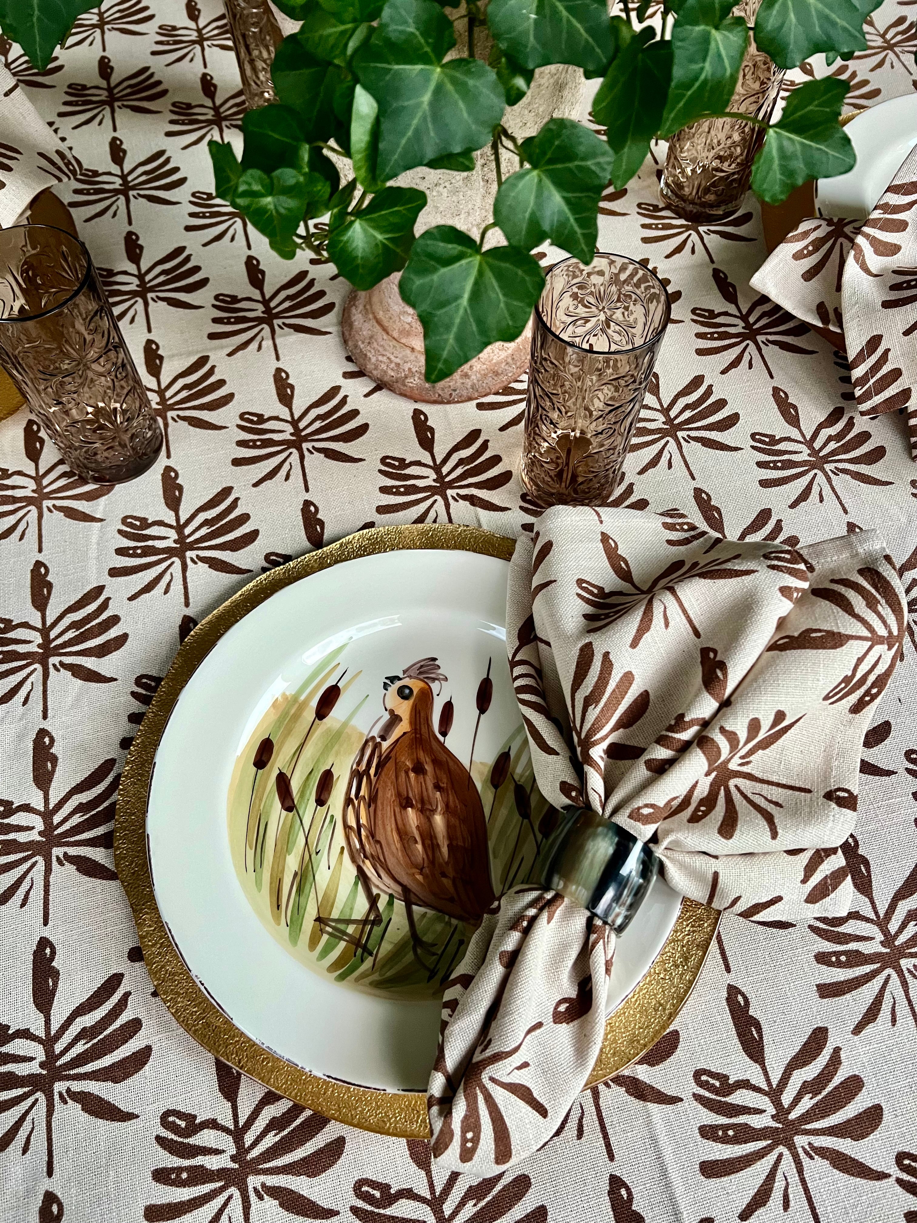 Dragonfly Lures Tablecloth in Walnut Brown