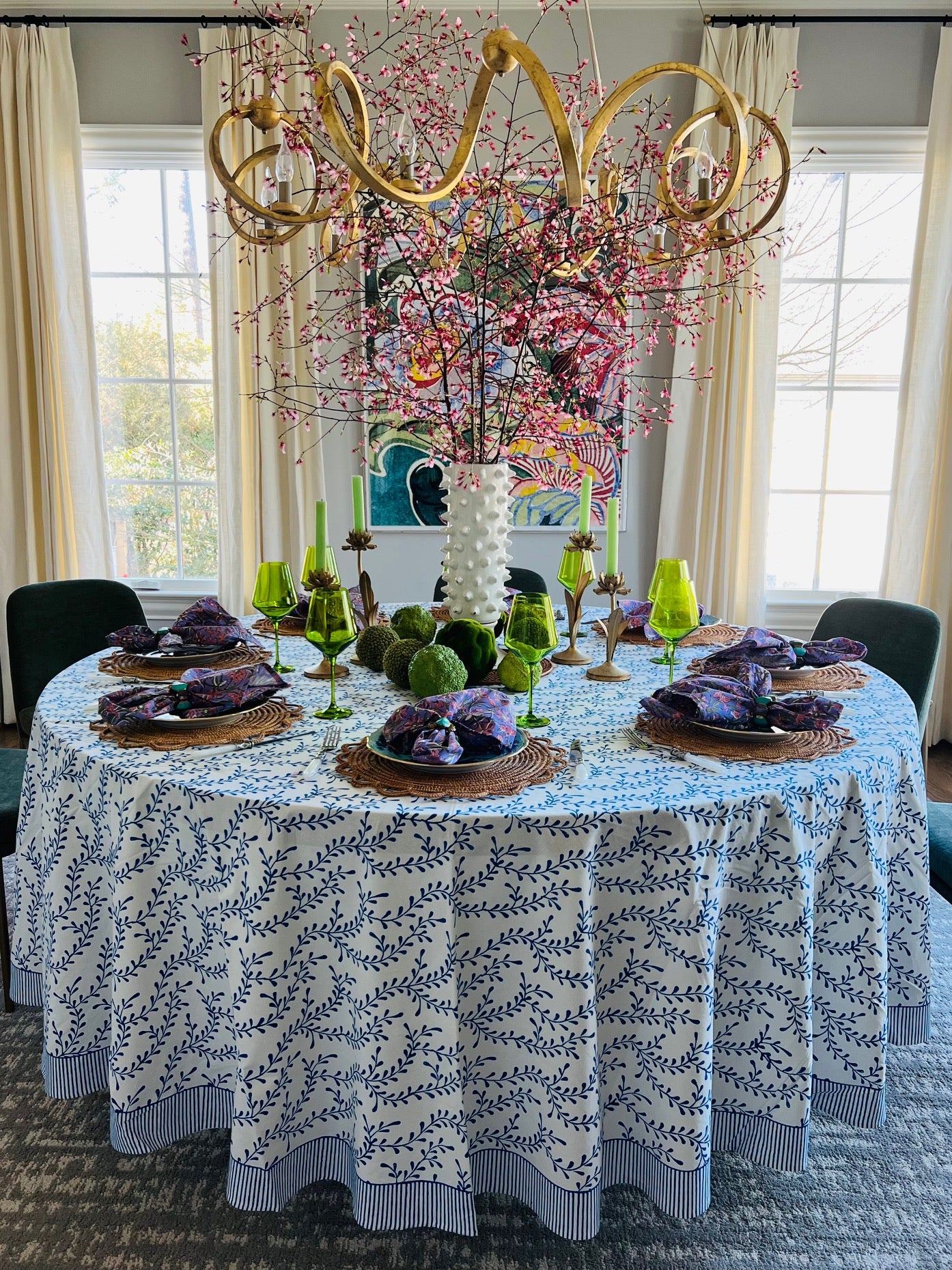 Winding Vines Tablecloth in Egyptian Blue