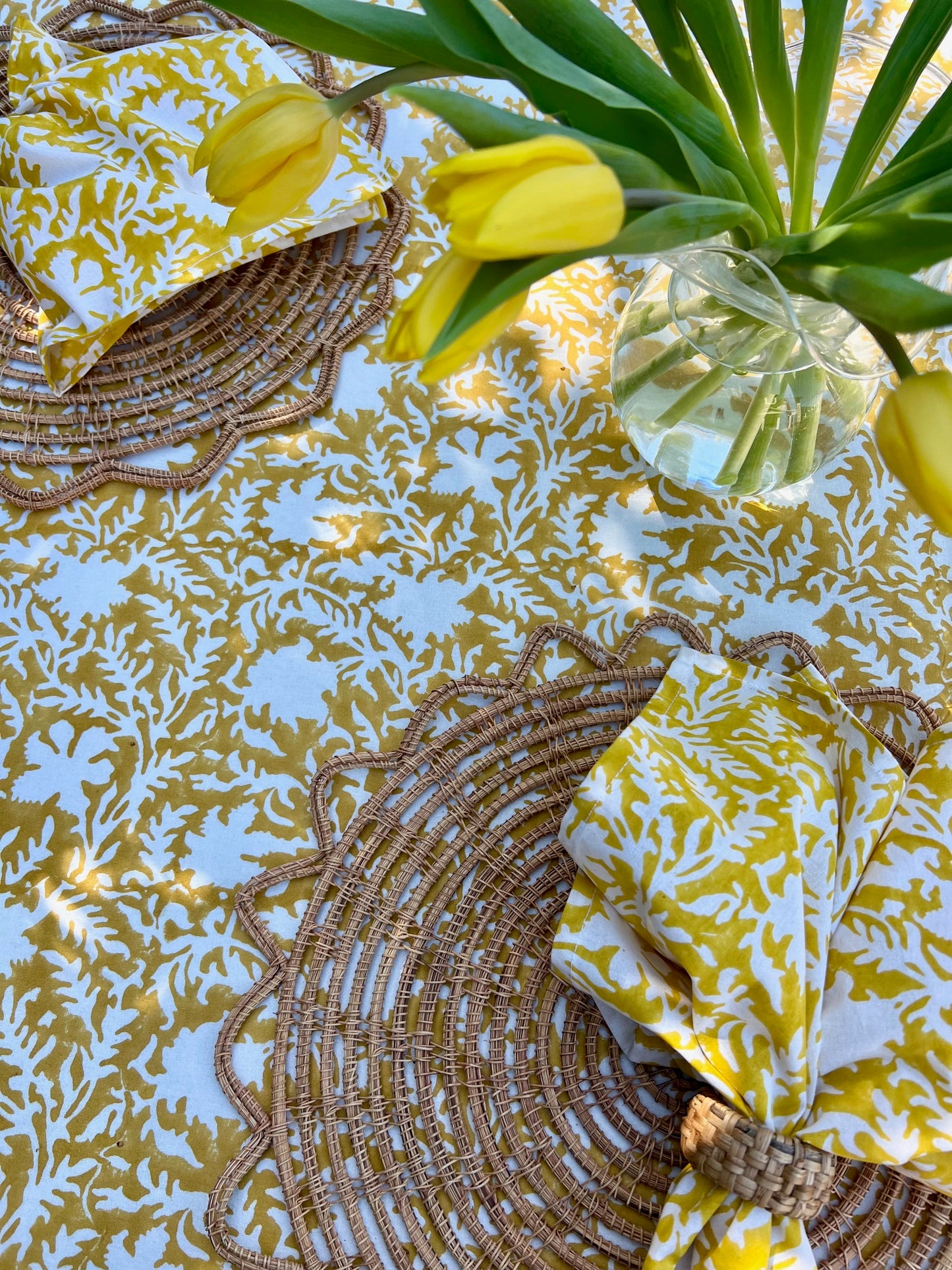 Pressed Florals Tablecloth in Marigold Yellow