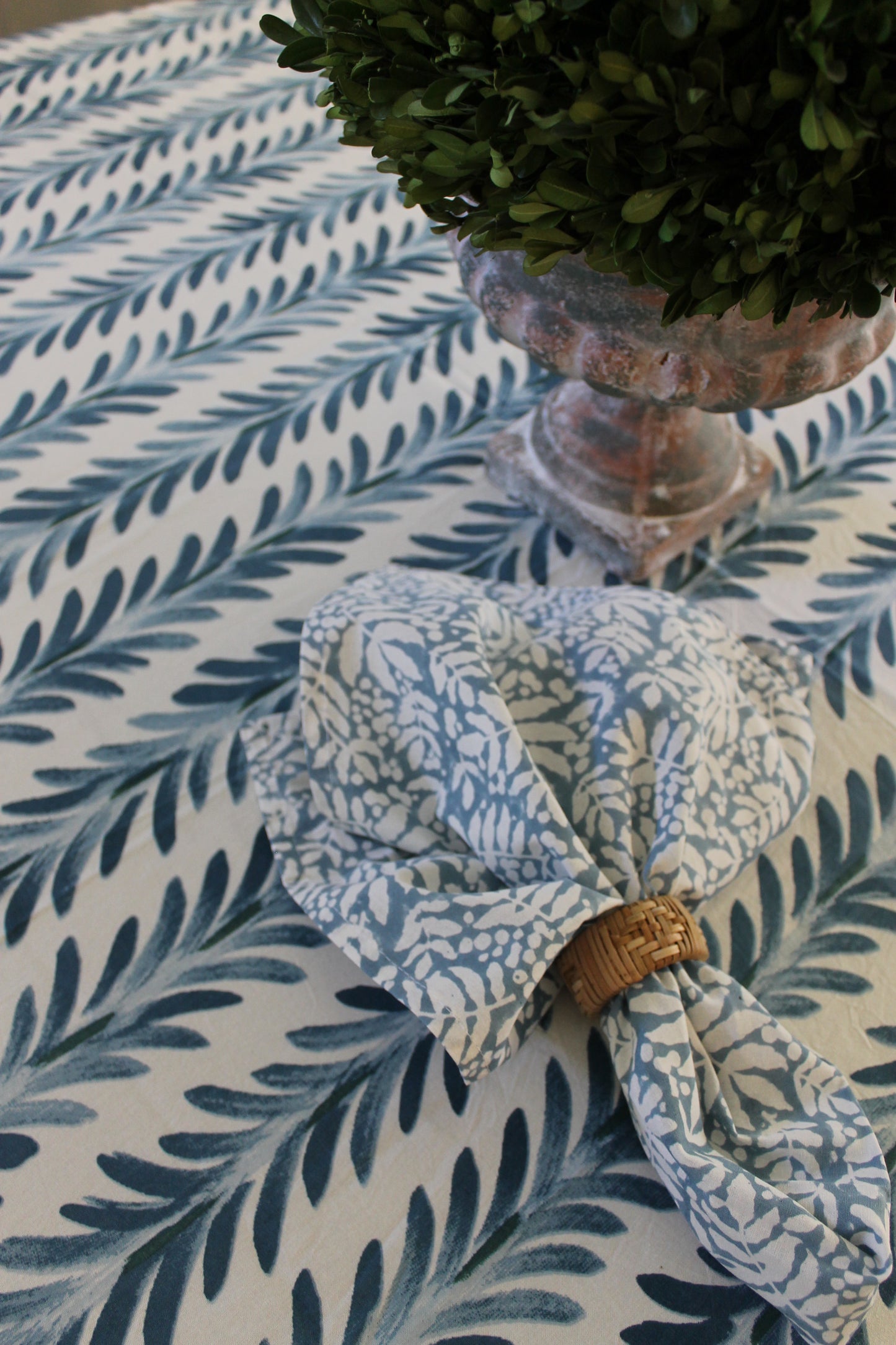 Ferns Tablecloth in Capri Blue