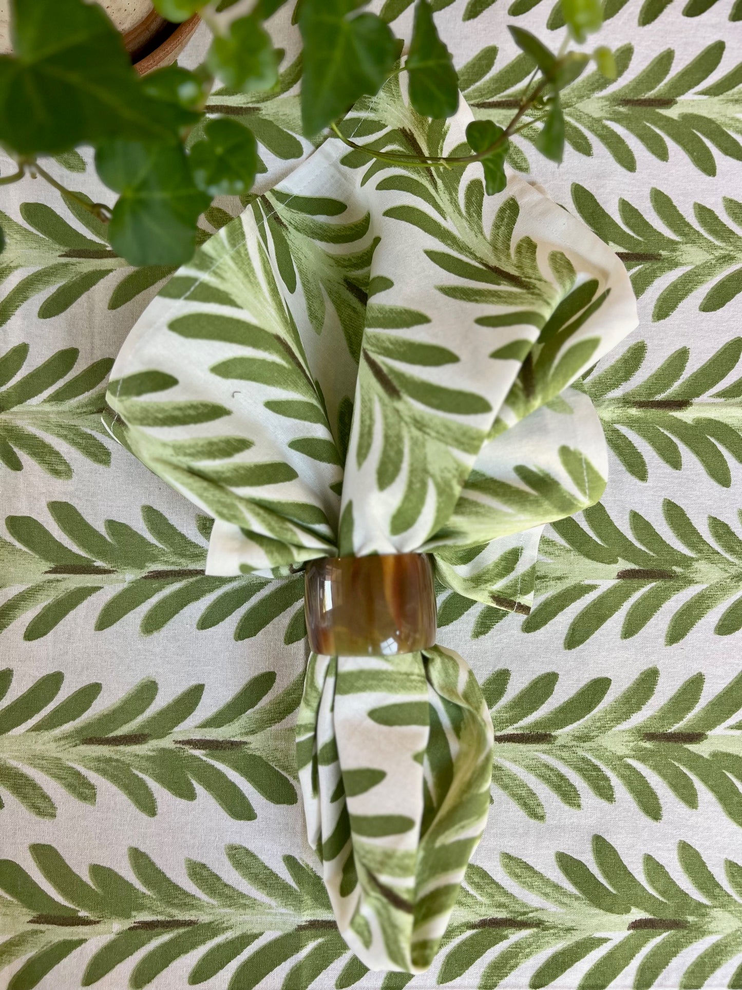 Ferns Tablecloth in Moss Green