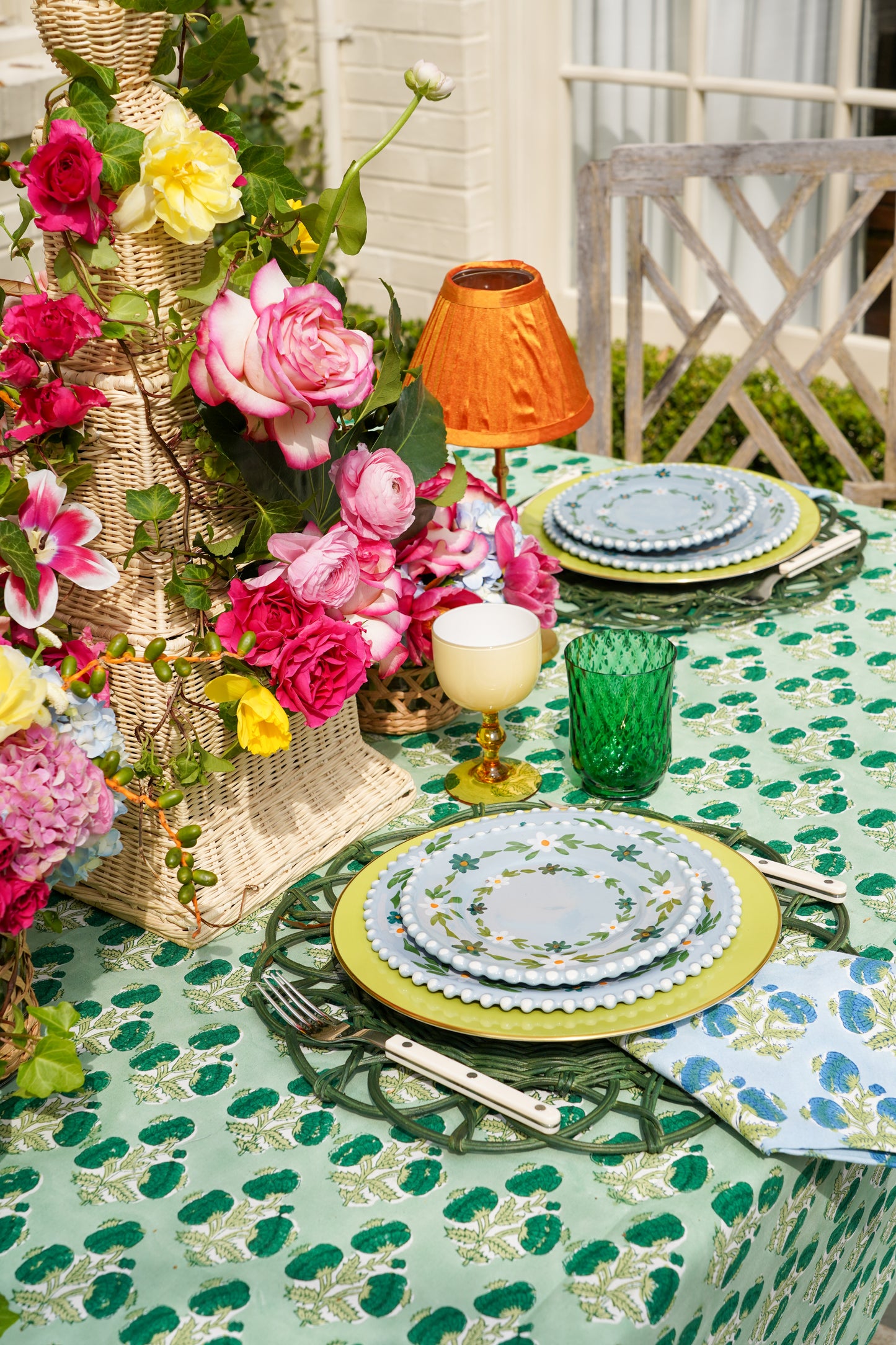 Poms Tablecloth in Emerald Green